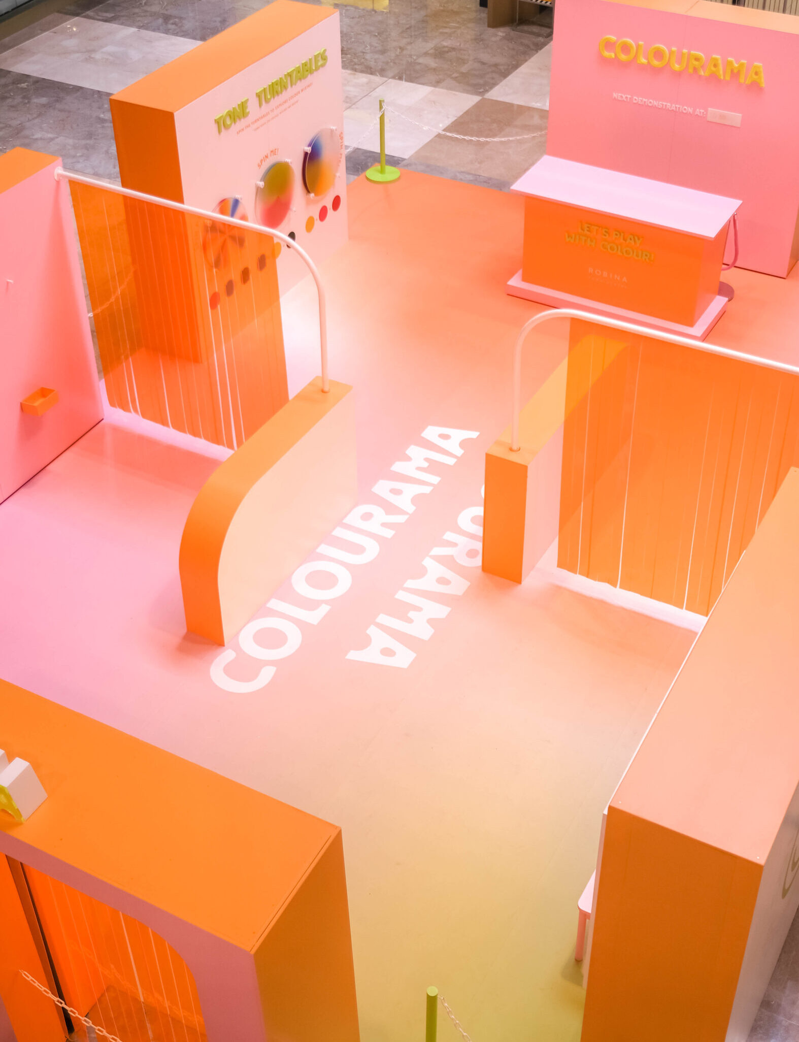 Birds Eye Angled View of entire Pink and Orange Interactive 'Colourama' set.