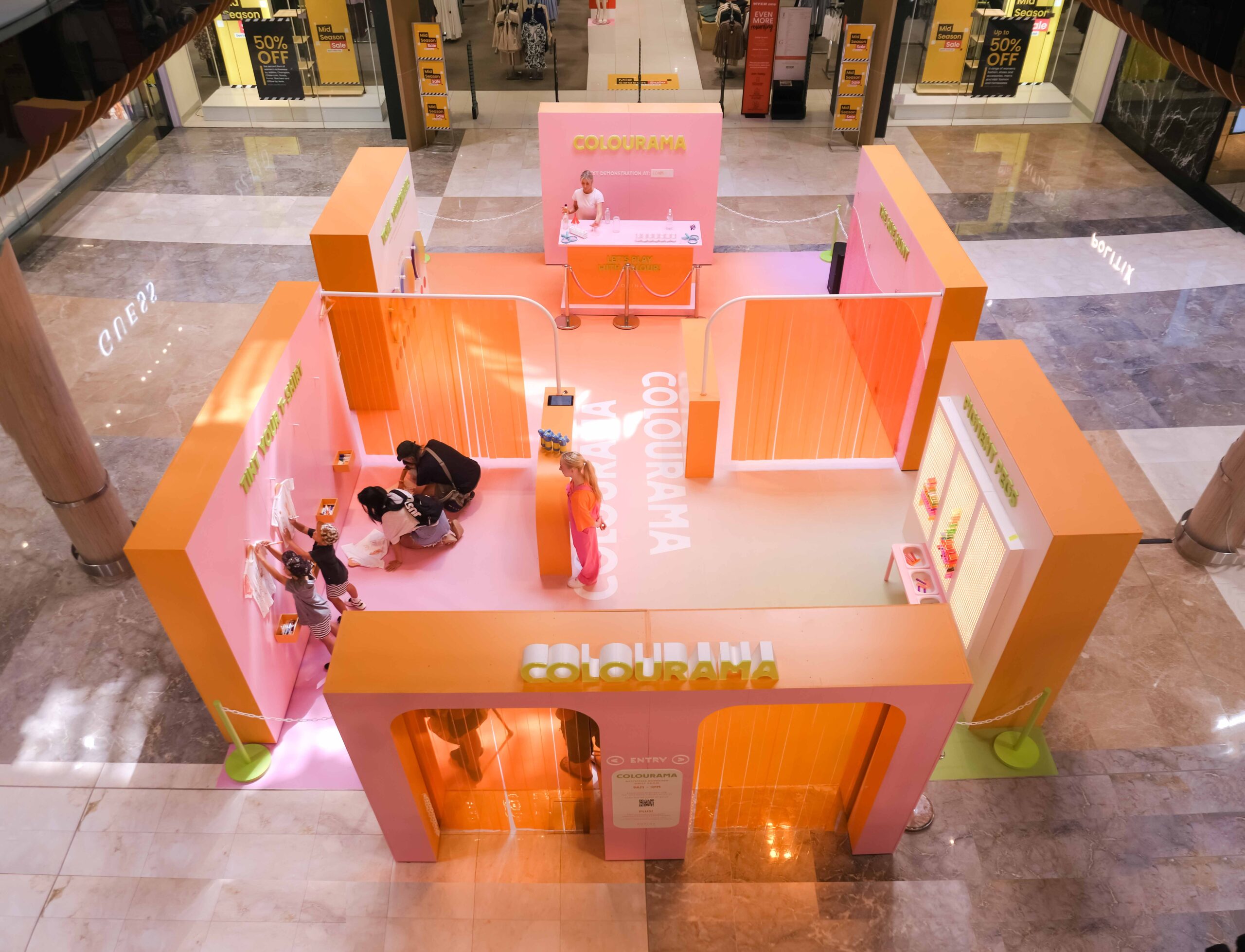 Birds Eye View of entire Pink and Orange Interactive 'Colourama' set.