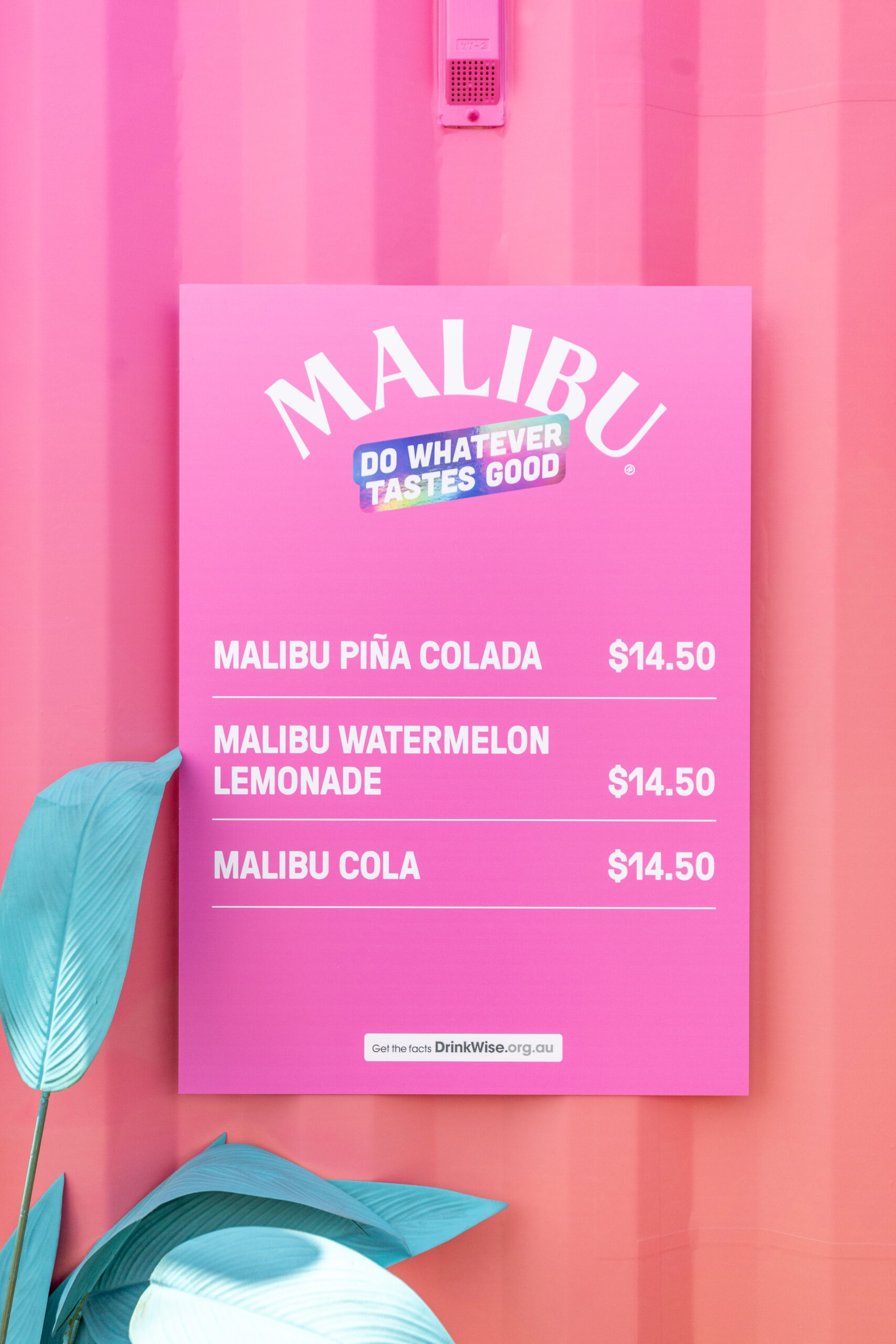 Pink Malibu Cocktail Menu Signage.